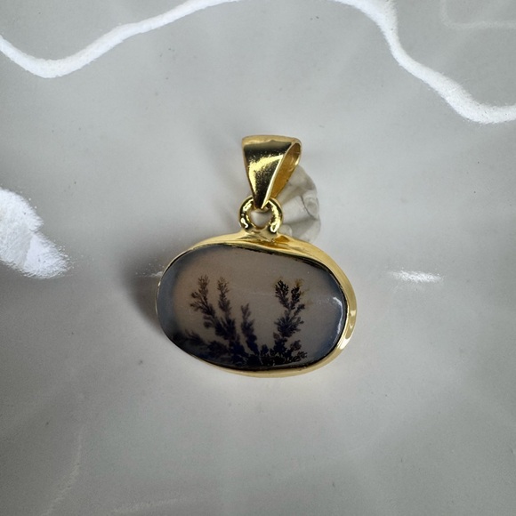 Scenic Dendritic Agate Pendant | 18K Gold Plated over 925 Silver | Made in India - Picture 6 of 6
